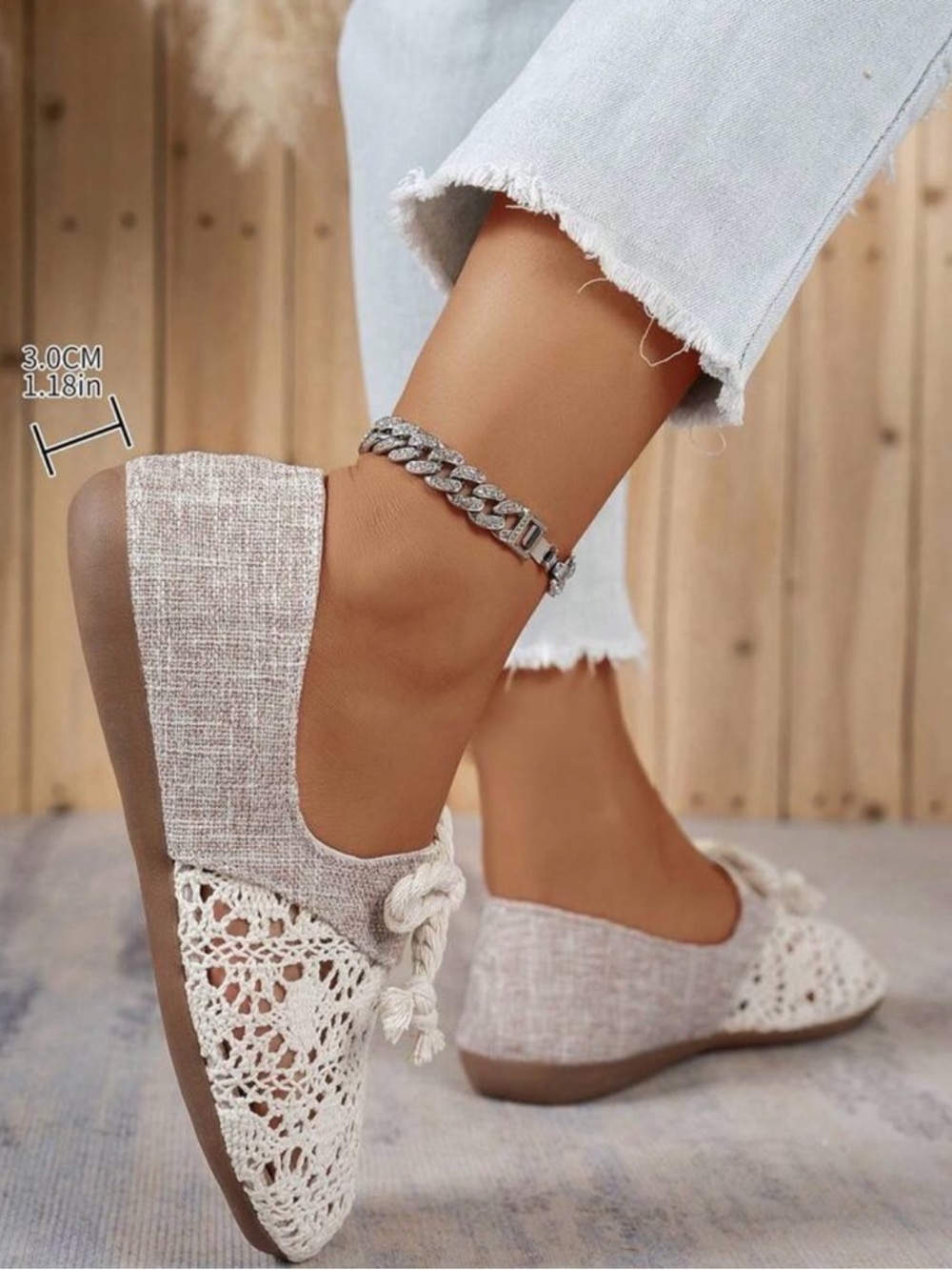 NEW ARRIVAL Casual Crochet Slip-On Flats in Cream - Picture 5 of 8